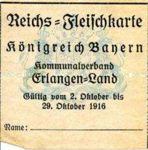 Fleischkarte der Stadt Erlangen (ohne Marken)