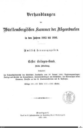 2,58: Landtag Württemberg - Kammer 2, Beilagen 1883-1886, Bd. 1,3