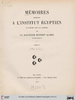 9: Mémoires présentés à l'Institut Egyptien