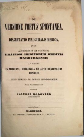 De versione foetus spontanea : dissertatio inauguralis medica