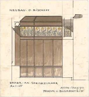 Pfann, Paul; München, Möhlstr.; Wohnhaus O. Bischoff - Erker am Speisezimmer (Ansicht m. Schnitt)
