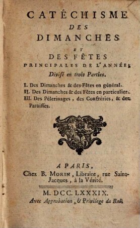 Catéchisme des Dimanches et des Fêtes principales de l'Année