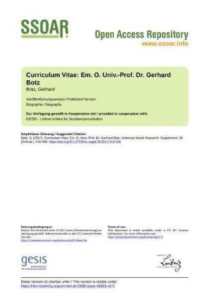 Curriculum Vitae: Em. O. Univ.-Prof. Dr. Gerhard Botz