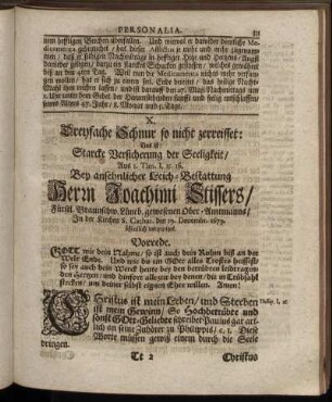 X. Dreyfache Schnur so nicht zerreisset [...] Bey ansehnlicher Leich-Bestattung Herrn Joachimi Stissers [...]