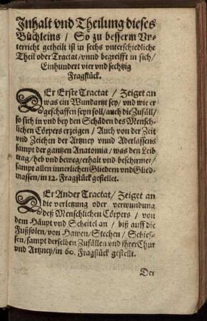 Inhalt und Theilung dieses Büchleins ...
