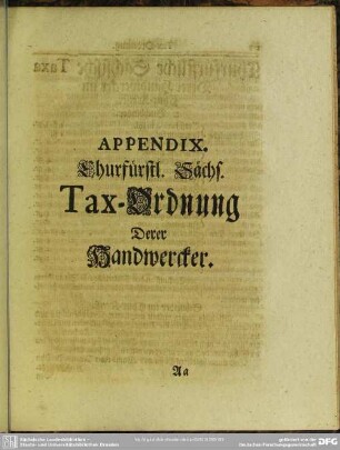 Appendix, Churfürstl. Sächs. Tax-Ordnung Derer Handwercker