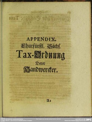 Appendix, Churfürstl. Sächs. Tax-Ordnung Derer Handwercker
