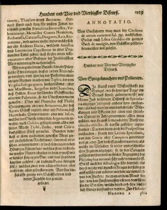 Hundert und Vier und Viertzigster Discurß. Von Spiegelmachern und Polierern.