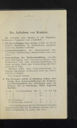 Die Aufnahme von Kranken.