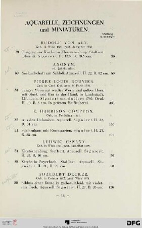 Aquarelle, Zeichnungen und Miniaturen (Nr. 79-136)