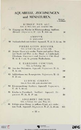 Aquarelle, Zeichnungen und Miniaturen (Nr. 79-136)