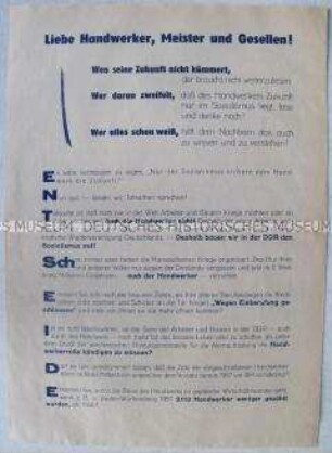 Propagandaflugblatt der Nationalen Front zur Volkskammerwahl 1958 mit Ausrichtung auf den Mittelstand