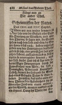 Fängt nun an Der ander Theil. Derer Geheimnisse der Natur.