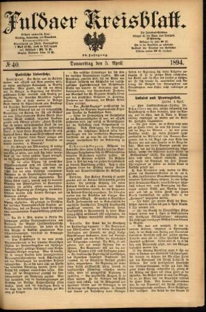 Erste Ausgabe vom Donnerstag, den 05. April 1894.