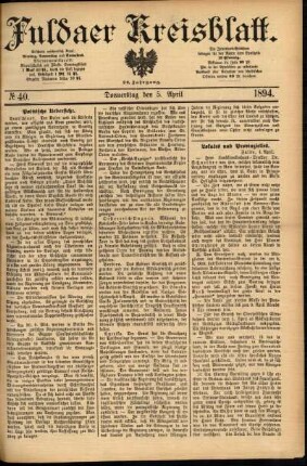 Erste Ausgabe vom Donnerstag, den 05. April 1894.