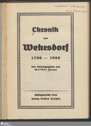 Chronik von Wehrsdorf : 1700-1900