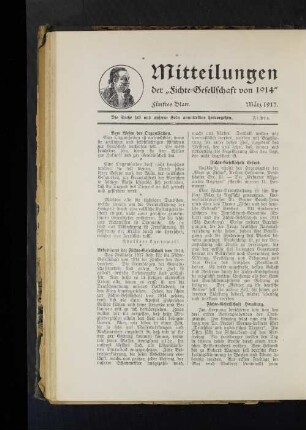 Mitteilungen der "Fichte-Gesellschaft von 1914" Fünftes Blatt. März 1917.