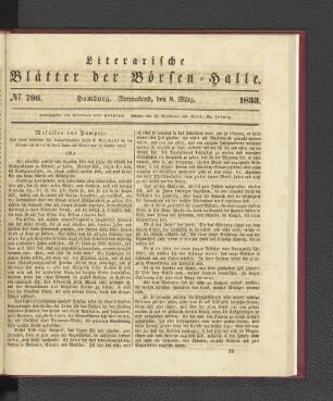 No. 796. Hamburg. Sonnabend, den 9. März. 1833.
