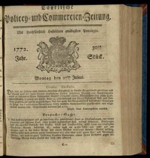 30tes Stueck, Montag den 27ten Julius 1772