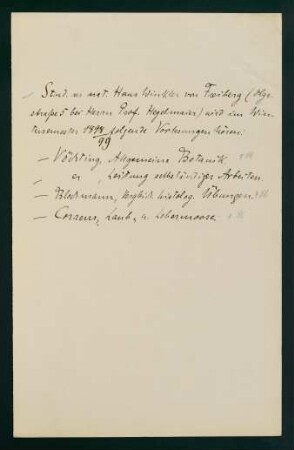 Belegungen Wintersemester 1898/1899