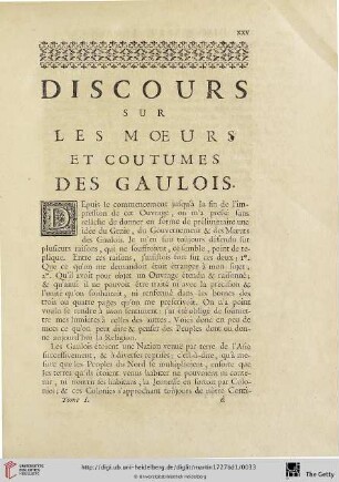 Discours sur les moeurs et coutumes des Gaulois