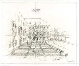 Gsaenger, Gustav; München, Theatinerstr.; Bayerisches Kultusministerium, Erweiterung - Salvatortrakt, Vorplatzgestaltung (Perspektive)