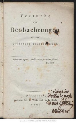 Versuche und Beobachtungen mit dem Geilnauer Sauerbrunnen