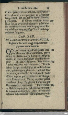 Cap. XXII. De Hellesponto, Propontide, Bosphoro Thracio. Deq[ue] Delphinorum piscium mira natura