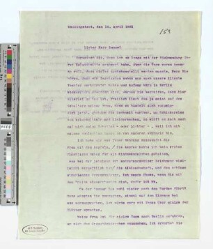 Brief an Wilhelm Laage