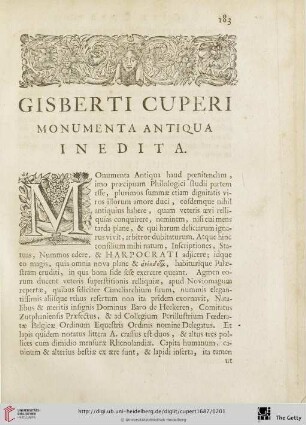 Gisberti Cuperi Monumenta antiqua inedita