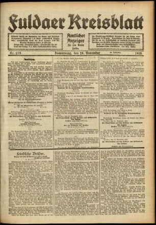 Ausgabe vom Donnerstag, den 28. November 1918.