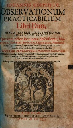 Observationum practicabilium libri duo : iuxta seriem institutionum imperialium dispositi