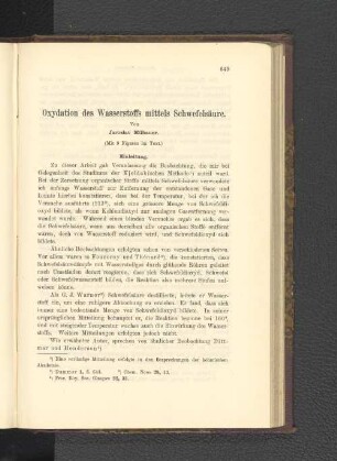 Oxydation des Wasserstoffs mittels Schwefelsäure