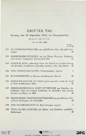 Dritter Tag: Samstag, den 30. September 1933, im Franz-Josef-Saal, Beginn um 3 Uhr (Nr. 651-1000)