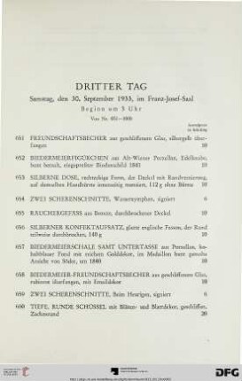 Dritter Tag: Samstag, den 30. September 1933, im Franz-Josef-Saal, Beginn um 3 Uhr (Nr. 651-1000)