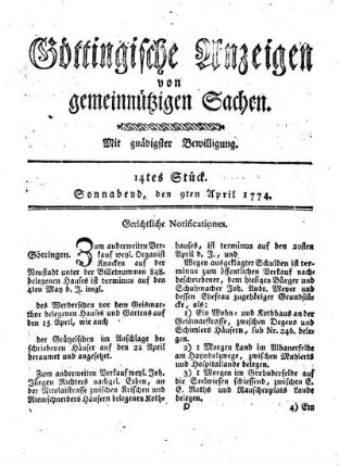 14tes Stück. Sonnabend, den 9ten April 1774.