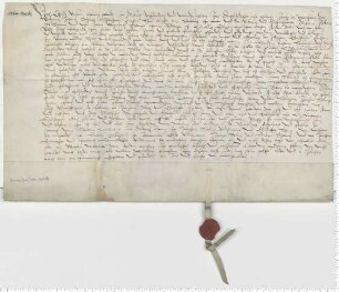 Eheberedung des Bürgers Joh. Tobynghe, Jürgens Sohnes, und Ilseben, der Tochter des verstorbenen Ratsmannes Meynharth Thobings, besiegelt von den Ratsmannen Schomaker und Semmelbecker.