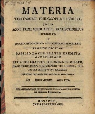 Materia tentaminis philosophici publici