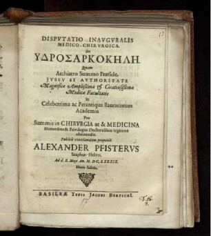 Disputatio Inauguralis Medico-Chirurgica. De Ydrosarkokēlē