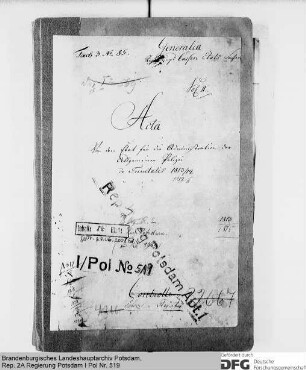 Etat für die Verwaltung der Allgemeinen Polizei im Departement der Kurmärkischen Regierung bzw. Regierung Potsdam