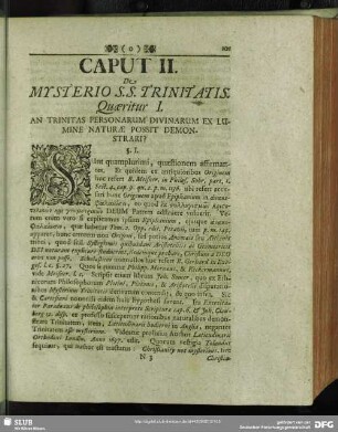 Caput II. De Mysterio S.S. Trinitatis