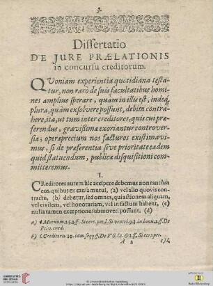 Dissertatio: De Jure praelationis in concursu creditorum