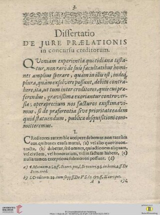 Dissertatio: De Jure praelationis in concursu creditorum