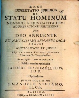 Diss. iur. de statu hominum