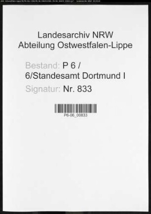 Sterberegister Standesamt Dortmund-Mitte I
