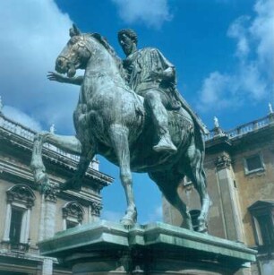 Rom. Reiterstatue Mark Aurels (121-180 n. Chr., röm. Kaiser) auf dem Kapitolsplatz