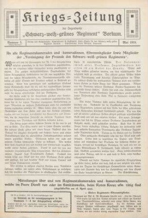 5.1919: Kriegs-Zeitung der Jugendwehr Schwarz-Weiß-Grünes Regiment Borkum