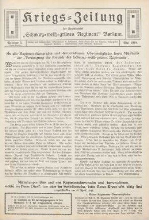 5.1919: Kriegs-Zeitung der Jugendwehr Schwarz-Weiß-Grünes Regiment Borkum