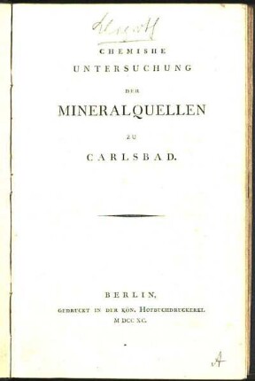Chemische Untersuchung der Mineralquellen zu Carlsbad