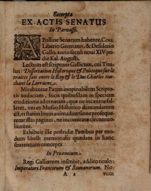Excerpta Ex Actis Senatus In Parnasso